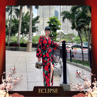 Váy In Hoa Hồng Xẻ Tà Eclipse Clothing