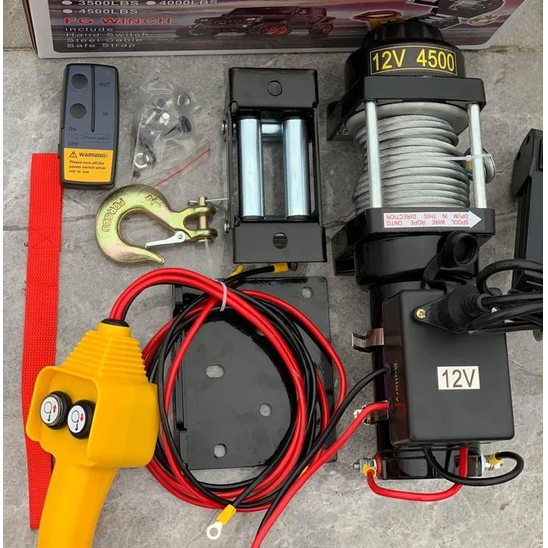 Tời Điện 12v 4500Lbs Cứu Hộ - Kéo Xe - Kéo Thuyền Trọng Tải 2 Tấn Cáp 10m Có Điều Khiển Từ Xa