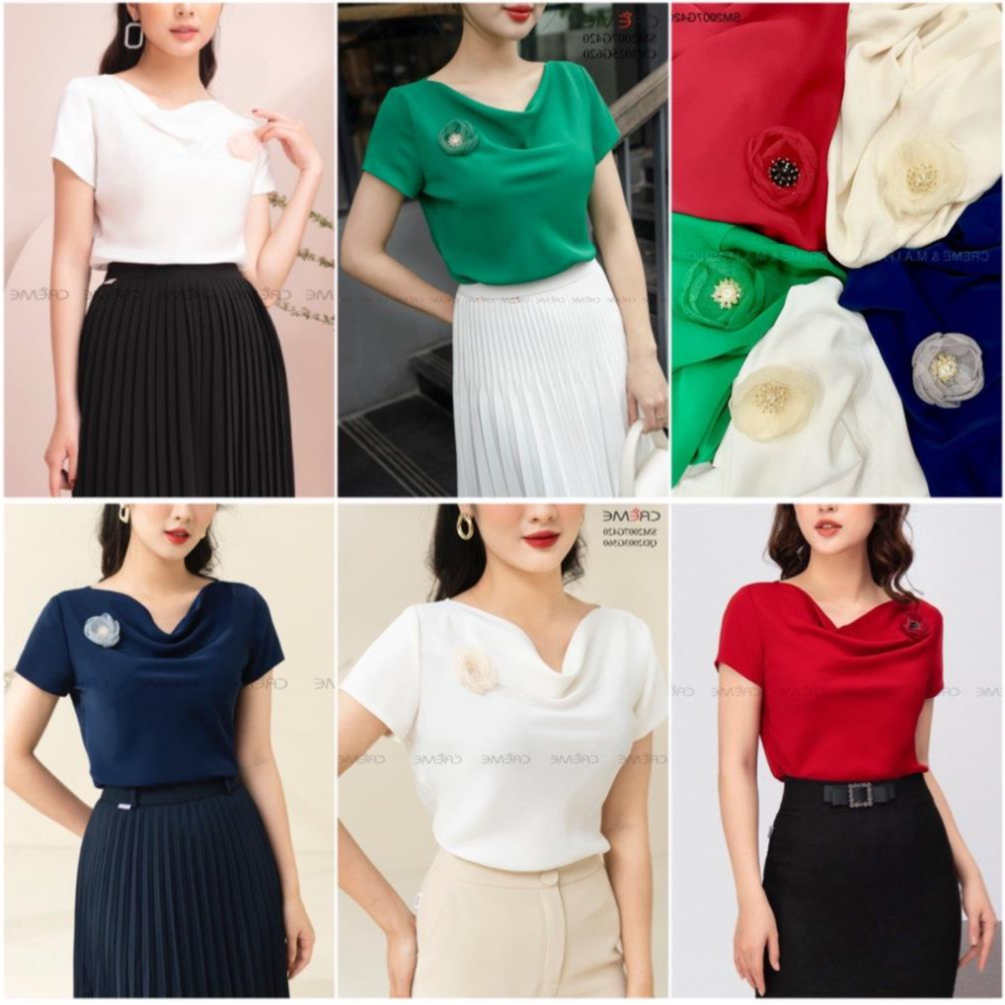 Áo sơ mi công sở cổ đổ cộc tay phong cách Hàn Quốc SM2007. Size: S,M,L,XL. Màu: Đỏ, trắng, kem, xanh lá, xanh than