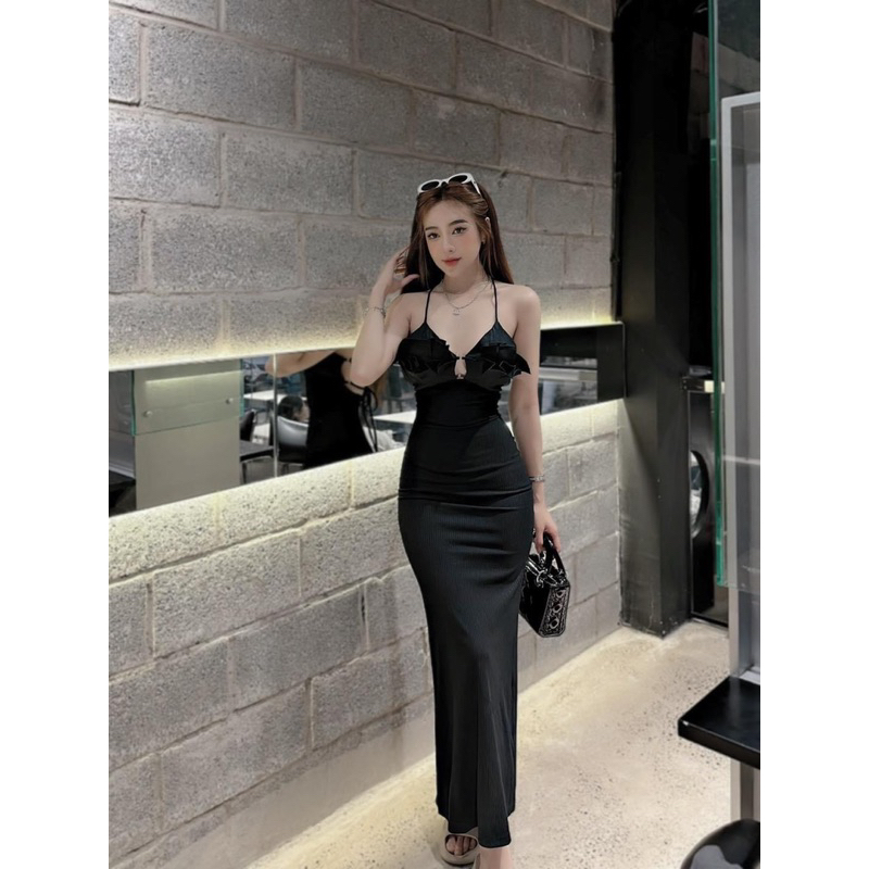 Đầm body dáng dài bèo ngực ( thun gân) - CarotShop