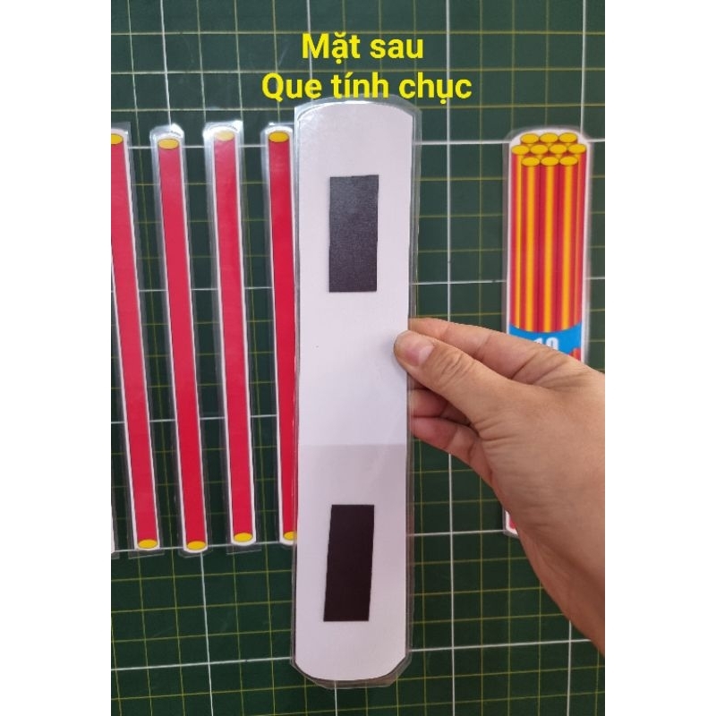 Sét 10 Thẻ Que tính Rời, Chục, Trăm In ép dày, sau có nam châm lá