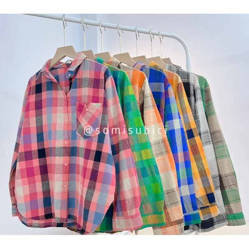 Áo sơmi kẻ tay dài 1 túi