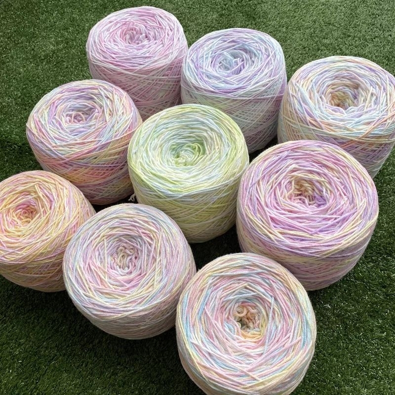 Len bông sữa cầu vồng loang pastel cuộn 50g cỡ sợi 1.5mm kim móc 2-3mm