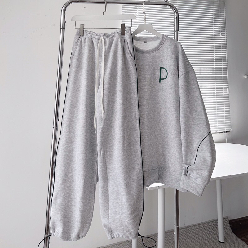 Sét bộ  Sweater nỉ lót bông Derorre Xám tiêu _HT.Store96