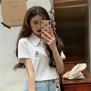 ÁO CROPTOP BABYTEE CỔ BẺ THÊU GẤU BG