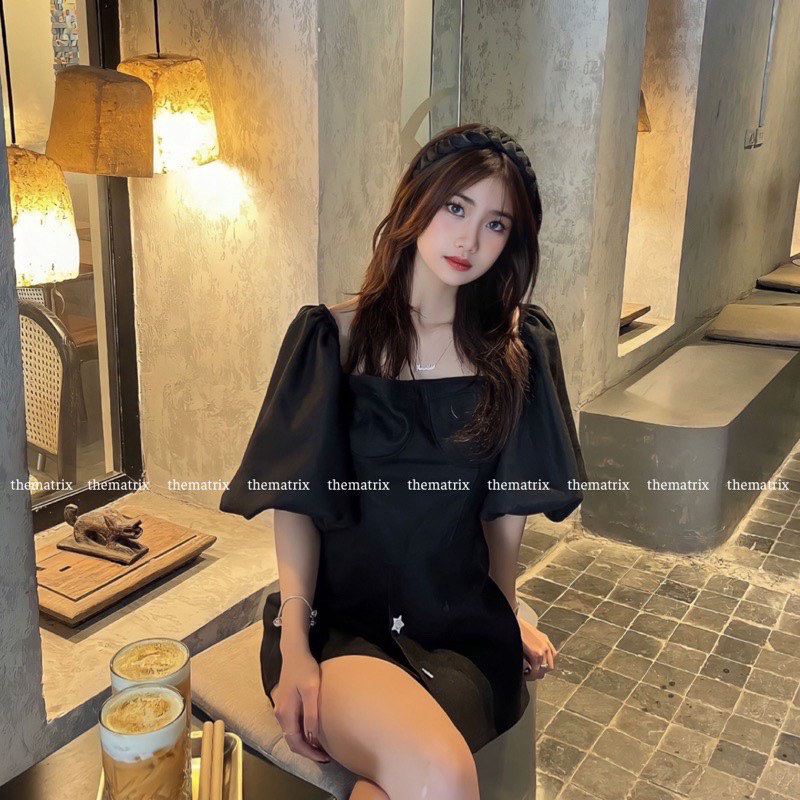 Set trễ vai tay phồng 3 cúc cv gava