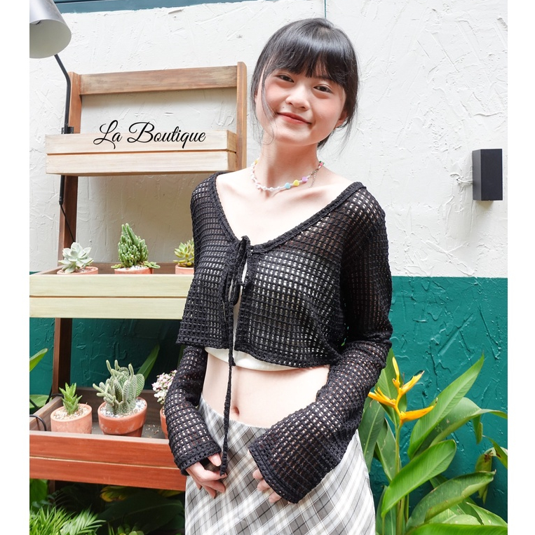 [Ảnh thật] Áo khoác lưới croptop La Boutique co giãn dễ phối đồ size S/M