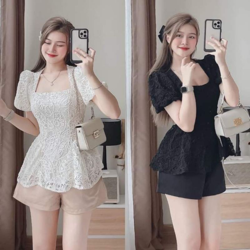 Bigsize - Set Áo ren cổ vuông