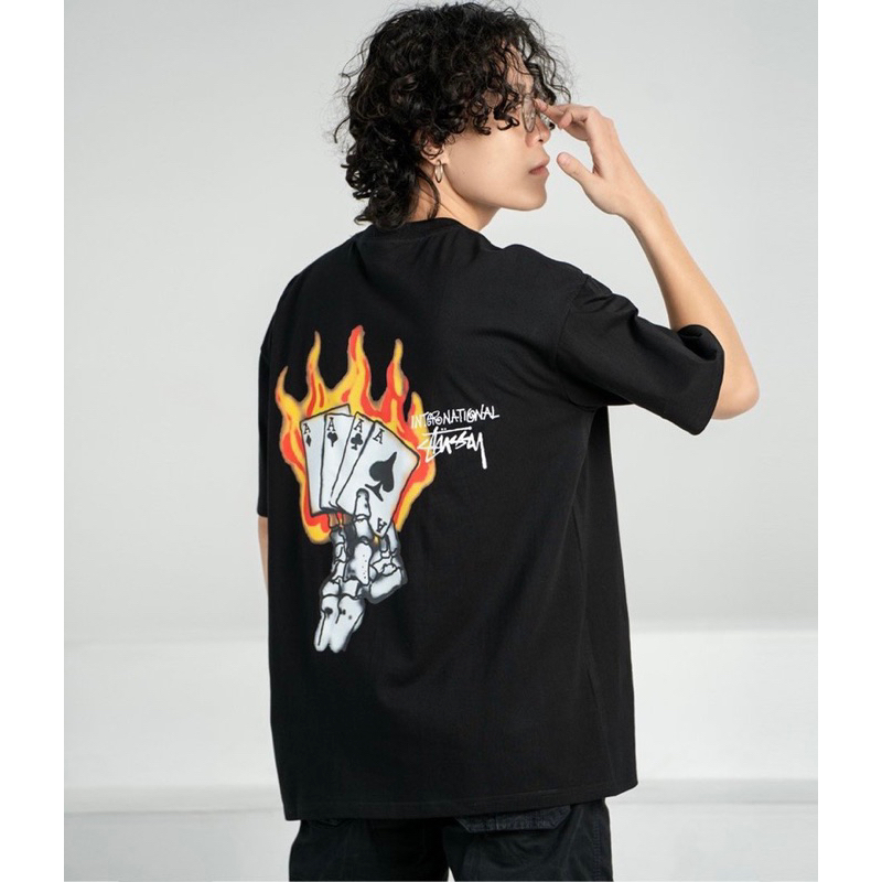 Áo Thun STUSSY Unisex Thun 100% Cotton 2 chiều co dãn - Hàng Full bọc tem tag LÁ BÀI LỬA