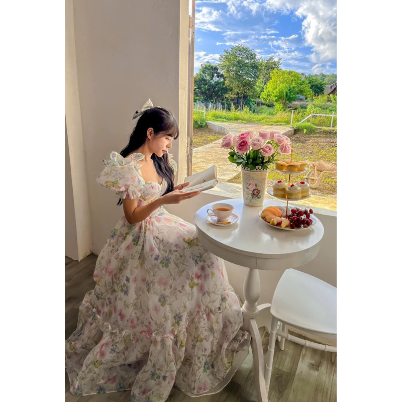 Váy maxi hoa cup ngực NẾP chuẩn vintage tiểu thư