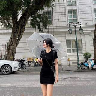 Váy body cổ tròn basic nữ chất thun gân