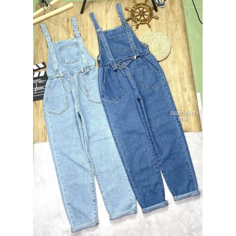 Yếm jean có dây rút eo form dài!