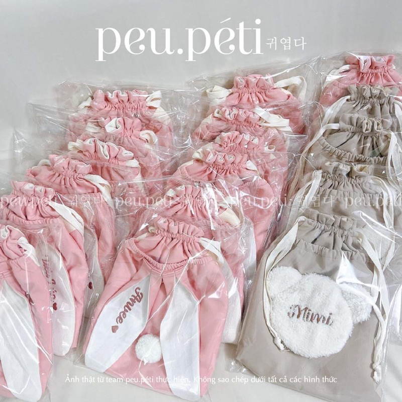 THÊU TÊN Balo rút Gấu và Thỏ phiên bản 2 ngăn tiện dụng style Hàn - by Peu.peti