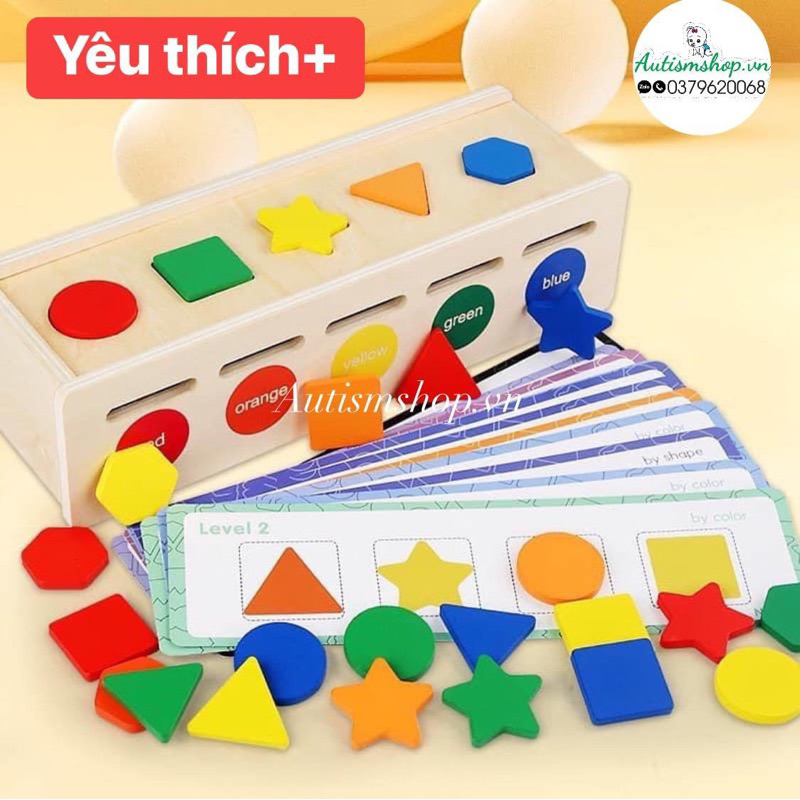 🍄Hộp thả hình khối màu sắc montessori Autismshop