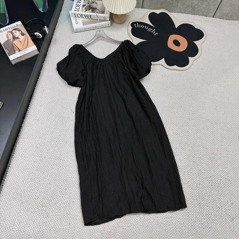 Đầm Đũi Tơ Nhăn Tay Bồng Cổ V Siêu Mát Mã QT028