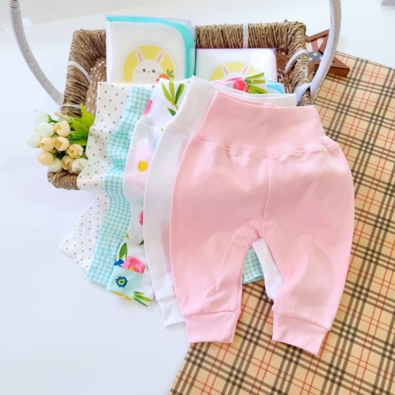 Bunnybaby - Set 5 Quần sơ sinh lưng cao giữ ấm bụng cho bé ngủ ngon, size 3-10 kg, mẫu ngẫu nhiên