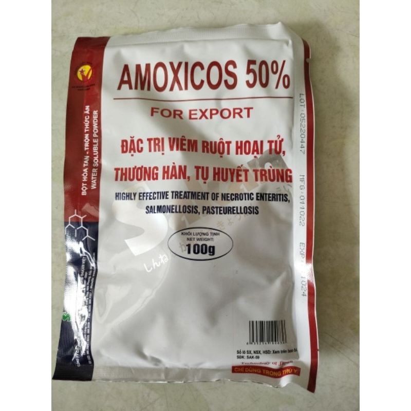 Sakan Amox 50% 100g chuyên viêm ruột hoại tử, thương hàn, tụ huyết trùng trên vật nuôi.