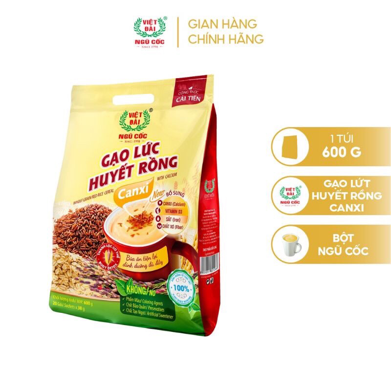 Ngũ Cốc Gạo Lứt Huyết Rồng Canxi Việt Đài Túi 600g