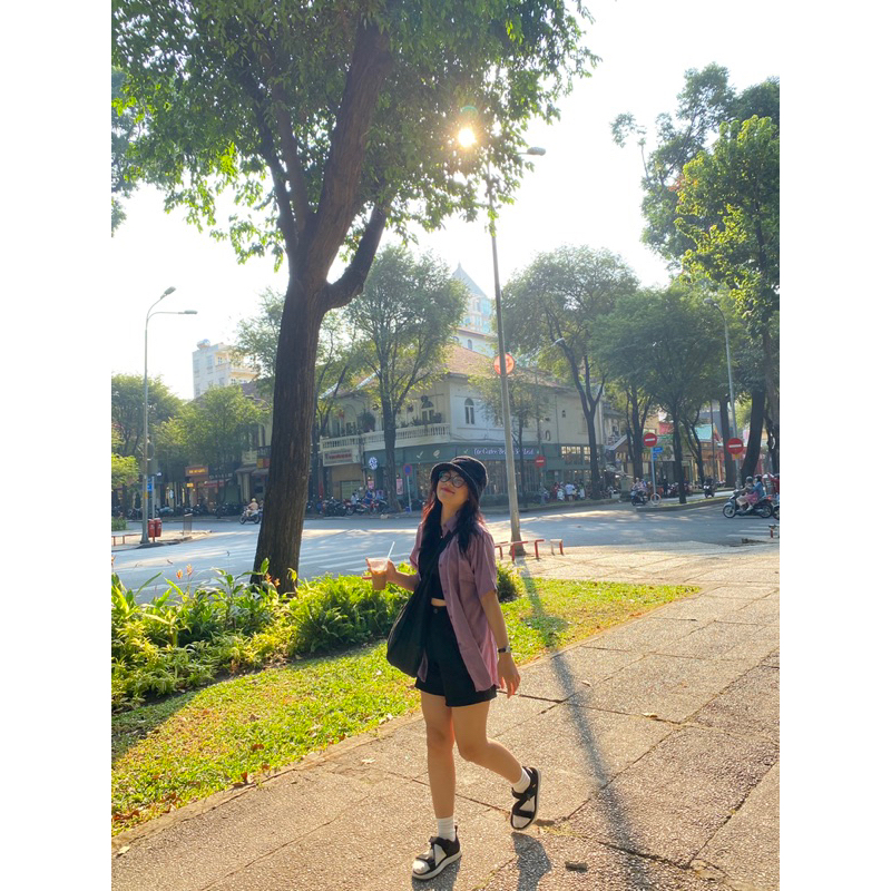 Áo sơmi tím tay ngắn