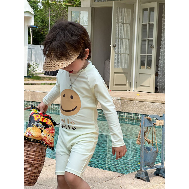 Bộ bơi bé trai phong cách Hàn Quốc 2023 - Smile ( có kèm mũ )