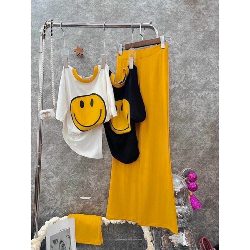 SET QUẦN LOE MẶT CƯỜI PHỐI VIỀN TÚI ZIP SIÊU XINH A10