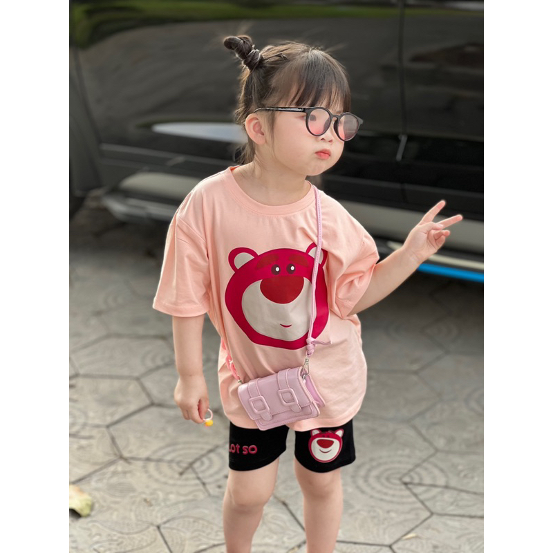 SET Bộ quần áo thun Gấu dâu lotso quần legging cho bé GÁI