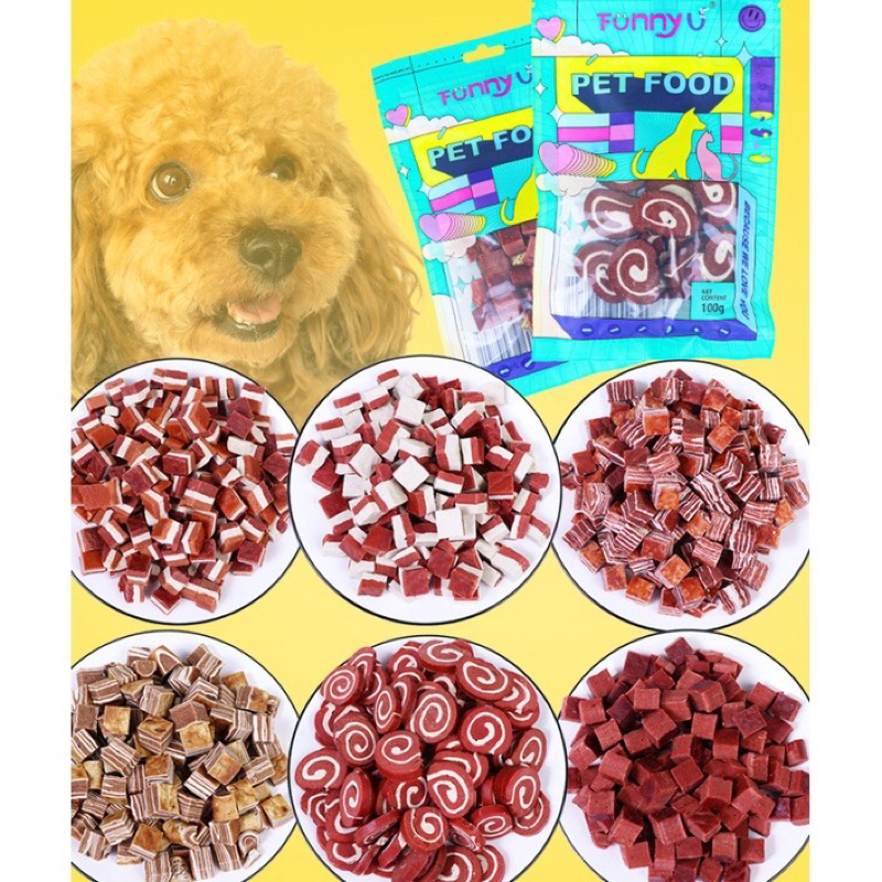 Bánh thưởng thịt thưởng cho chó mèo nhiều vị túi 100g