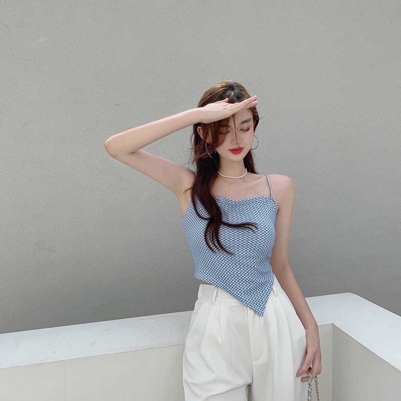 ÁO YẾM 2 DÂY ĐI BIỂN SỌC CARO NHỎ TIỂU THƯ