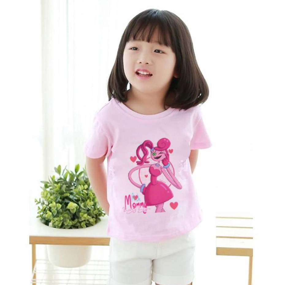 Áo thun màu hồng Huggy Wuggy Poppy Playtime bé gái đáng yêu