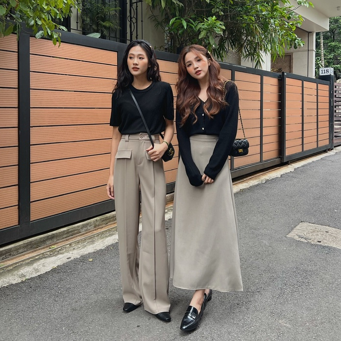 Q-8829 Quần suông đỉa to 2 túi giả CHALIN chất liệu lụa cát mịn không bám nhăn nhàu