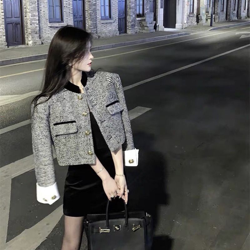 : Áo Dạ Tweed Tiêu Phối Tay Sơ Mi 2 Lớp,  Cúc Đồng, Siêu Sang Chảnh Đủ Size Có Ảnh Thật