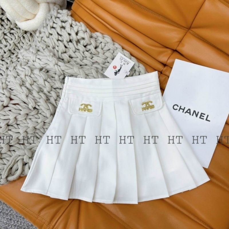Chân váy vải xếp ly nắp túi chữ x hàng QC