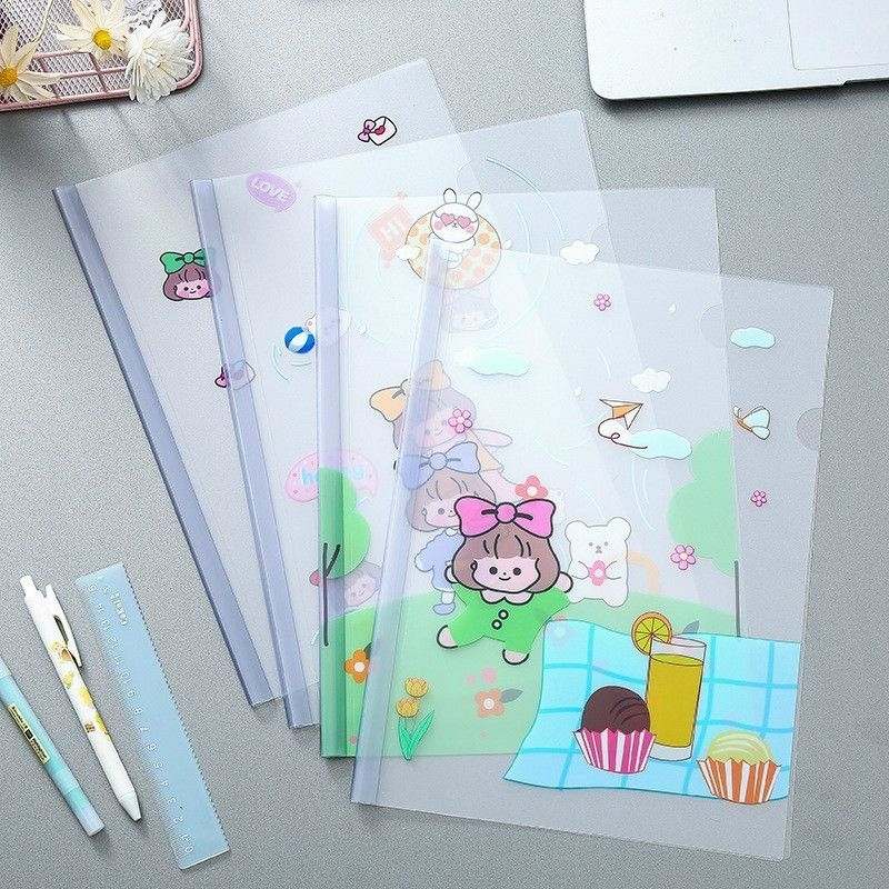 Kẹp Tài Liệu A4 Bìa File Nút Rút Gáy Hình Hoạt Hình Ngẫu Nhiên