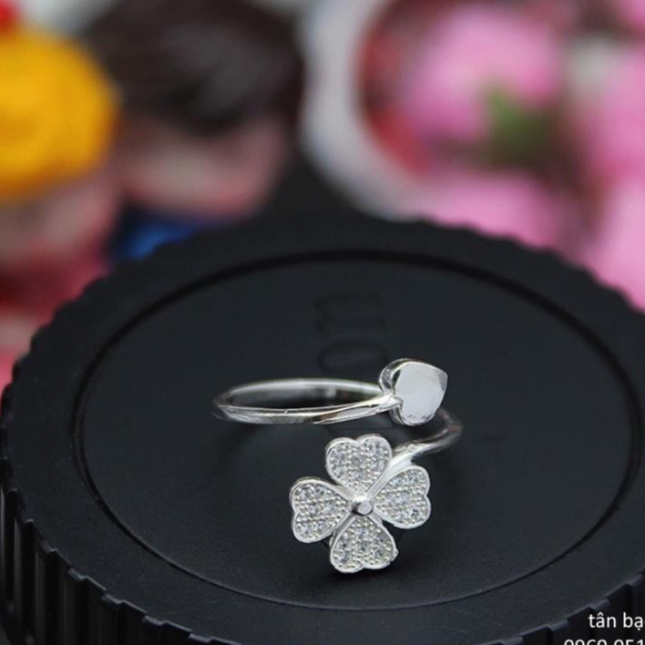 nhẫn cỏ 4 lá , biểu tượng của sự may mắn , phiên bản bạc , sự kết hợp mới lạ trong phong cách trẻ trung , năng động