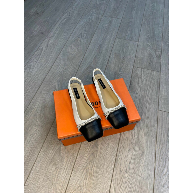 Giày captoe gót nhú 2cm đen be xinh xắn