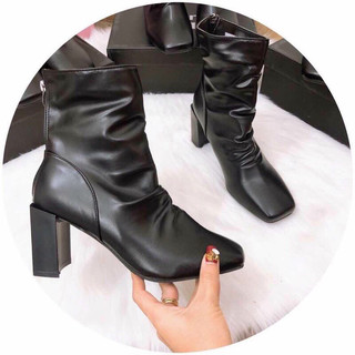 Bốt nữ cổ nhún 5 phân da mềm hàng loại 1 xuất xịn - giày boots cổ lửng khoá sau Cao Cấp