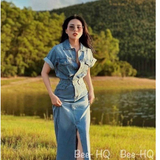 Đầm body chống nắng, váy nữ jean tay ngắn sang chảnh dự tiệc hàn quốc VD664