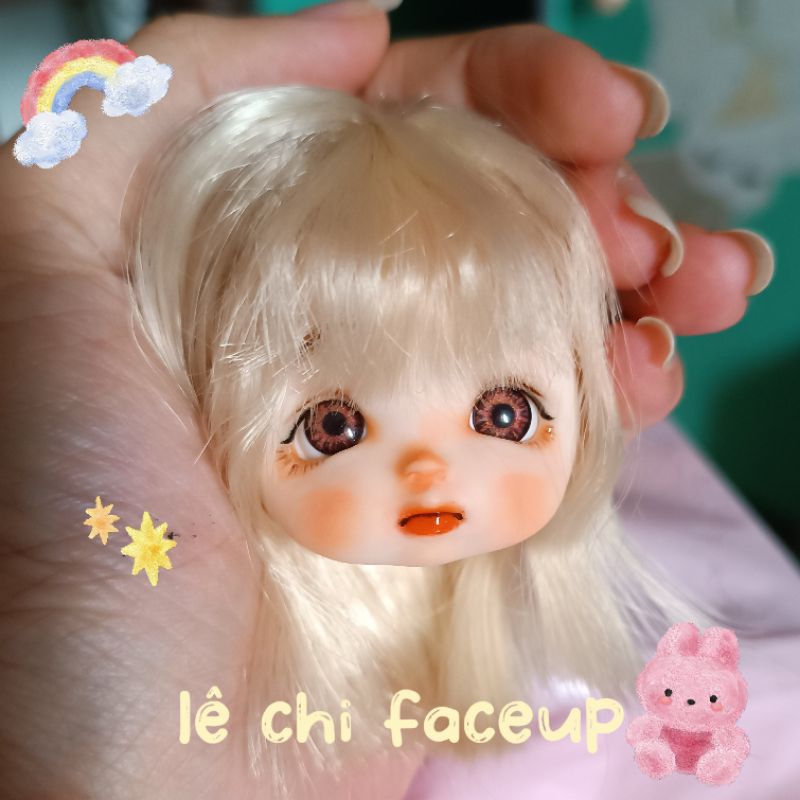 Head baboliy đã faceup, OB11 1/8 Fu theo yêu cầu, wig tóc riêng. Búp bê 1/8 16cm