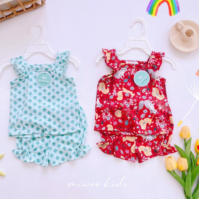 💓 Freeship💓 Đồ Bộ Hai Dây Thun Cotton Bozip Siêu Xinh Cho Bé Gái