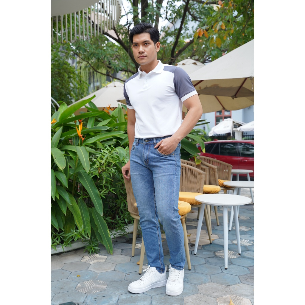Quần Jeans nam ALE JEANS, ống suông ôm, co giãn nhẹ, xanh nhạt, chất liệu thun cotton MWID001M