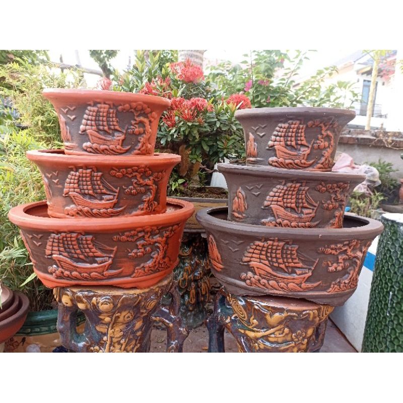 bộ 3 chậu thuyền cảnh thuận buồm xuôi gió