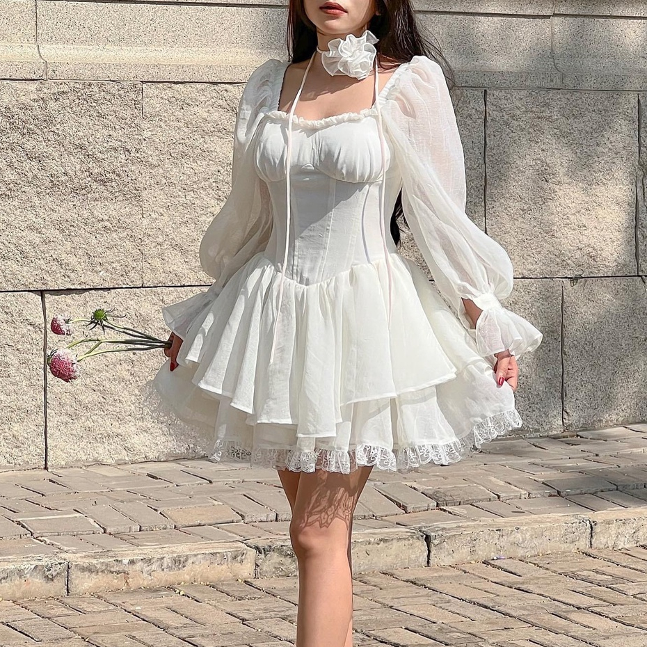 : Váy tơ tầng viền ren kèm dây hoa 🌸 [LOLLA_YE_FASHION]