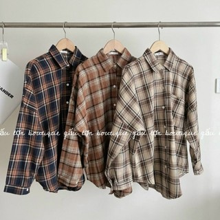 Áo sơ mi kẻ caro chất thô dạ hàn quốc