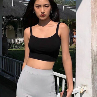 Áo Hai Dây Croptop Đen Đơn Giản Cho Nữ
