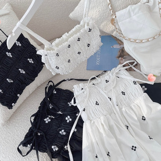 Set maxi cúp ngực phom xoè vải dập hoa