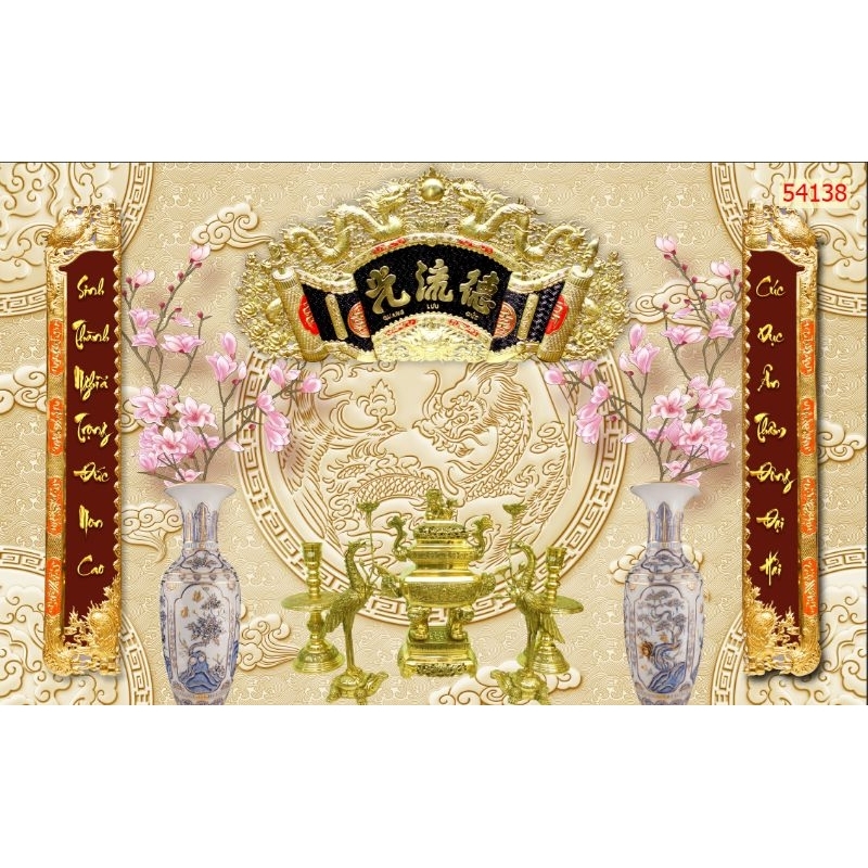 Tranh dán bàn thờ phòng thờ 3d tranh lụa dán tường in theo kích thước lh z@lo:0.9.6.7.9.5.9.3.9.9