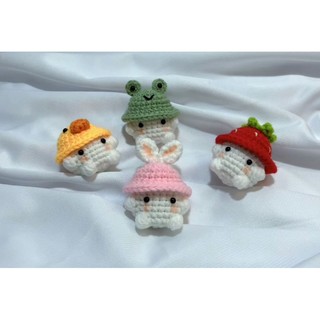 Móc khóa bằng len nấm đội mũ cute (vịt, ếch, dâu, thỏ)