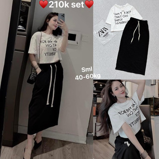 Set áo pull chữ the boy chân váy midi sang chảnh