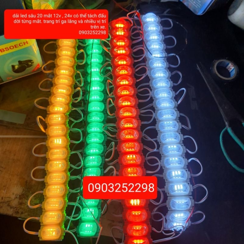 Led ga lăng , led hắt sườn xe vỉ 20 hoặc 10 bóng các màu 12v 24v mắt trâu siêu đẹp loại mắt trâu