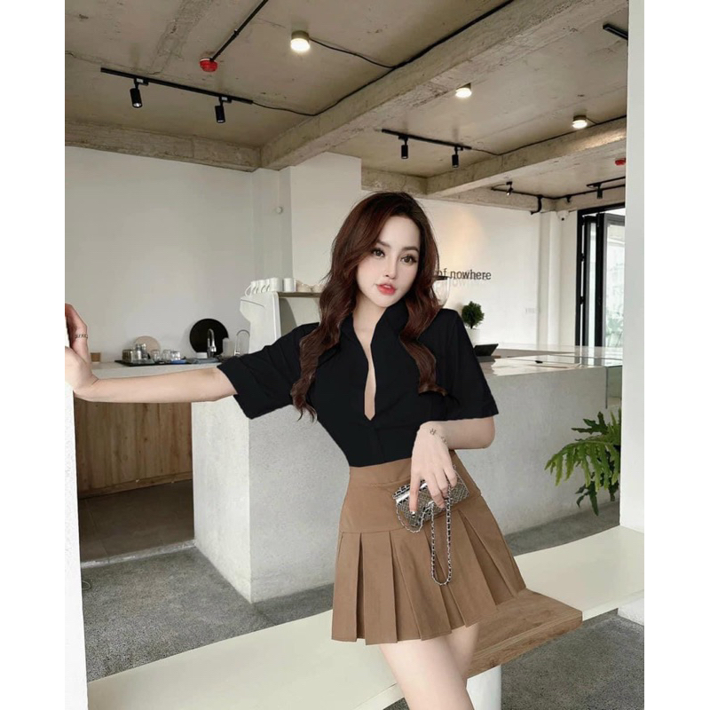 BIGSIZETIX Set áo sơ mi chân váy xếp ly xinh xắn 50-90kg
